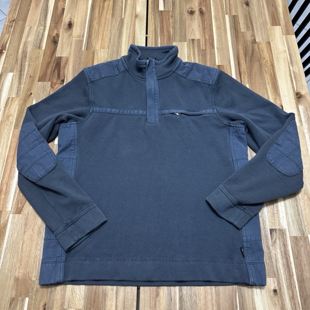 Hugo‎ Boss Pullover Mens L Blue Regular Fit 1/4 Zip Elbow Pads Zipper Pockets